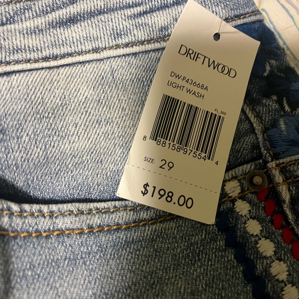 DRIFTWOOD Light Blue Flare Jeans with Red and Blue Trim - Picture 2 of 4